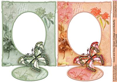 Coral and Grey Green Collage and Butterfly A5 Card Fro