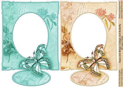 Aqua and Beige Collage and Butterfly A5 Card Fronts