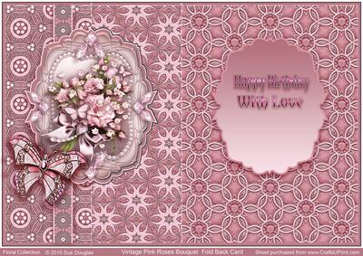 Vintage Pink Roses Bouquet Fold Back Birthday Card
