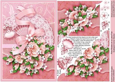 Pink Roses on a Lace Fan Scalloped Corner Stacker