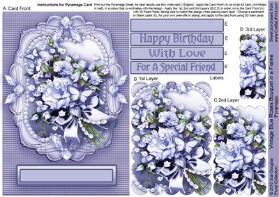 Vintage Blue Roses Bouquet in a Frame Pyramage