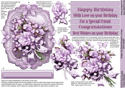 Vintage Lilac Roses Bouquet in a Frame Decoupage