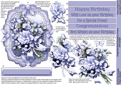 Vintage Blue Roses Bouquet in a Frame Decoupage