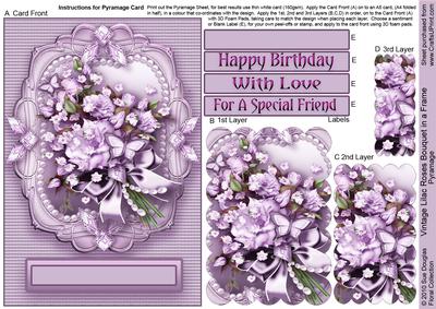 Vintage Lilac Roses Bouquet in a Frame Pyramage