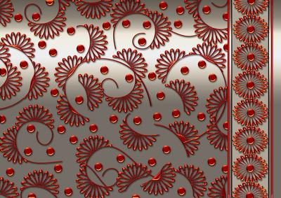 Silver Red Swirls Embossed with Floral Border Backing