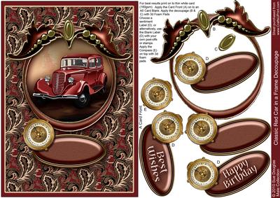 Classic Red Car in a Frame Decoupage