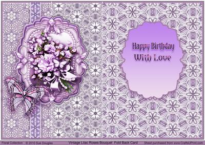 Vintage Lilac Roses Bouquet, Fold Back, Birthday