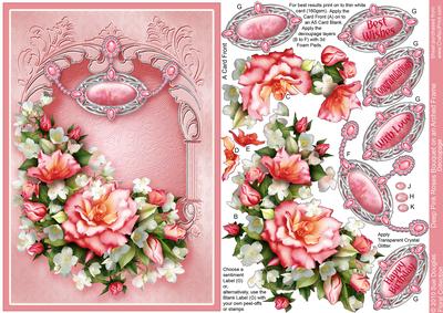 Deep Pink Roses Bouquet on an Arched Frame Decoupage