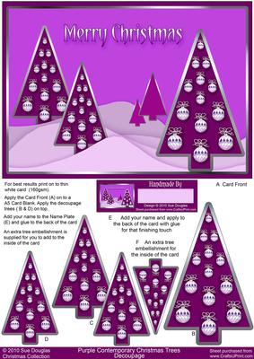 Purple Contemporary Christmas Trees Decoupage