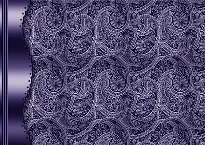 Navy Embossed Paisley with Blue Metal Border