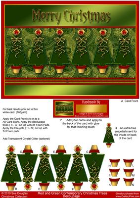 Red and Green Contemporary Christmas Trees Decoupage