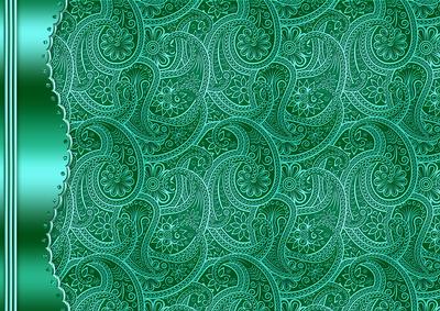 Deep Aqua Embossed Paisley with Metallic Border