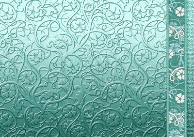 Aqua Swirls and Flowers Embossed with Border