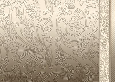 Taupe Flowers Swirls and Spots Embossed with Border