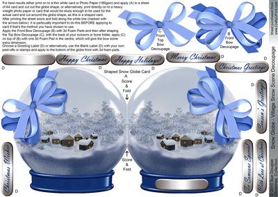 Snow Globe Village Snow Scene Decoupage