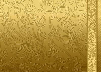 Old Gold Flowers Swirls and Spots Embossed with Border