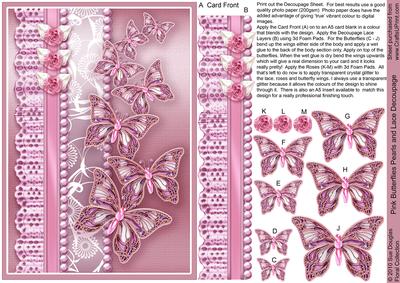 Pink Butterflies Pearls and Lace Decoupage