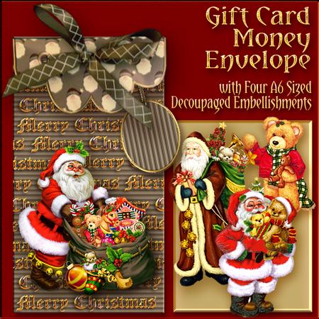 Santa Clause, Gift Envelope with Christmas Decoupage