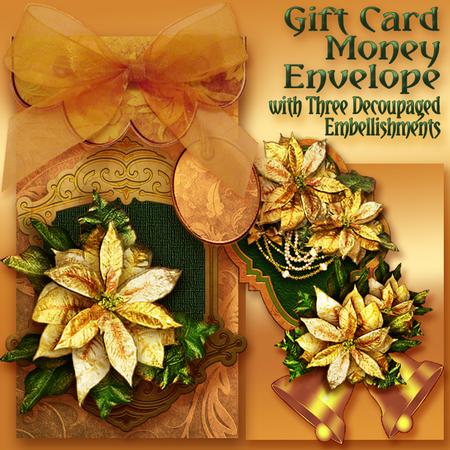 Christmas Gold Poinsettia, Gift Envelope 3 Decoupage