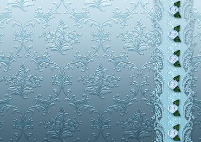 Teal Floral Spray Embossed with Floral Border