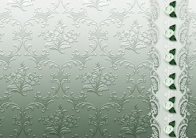 Green Floral Spray Embossed with Floral Border