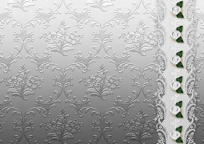 Silver Floral Spray Embossed with Floral Border