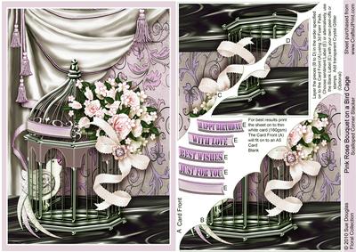 Pink Rose Bouquet on a Bird Cage Scalloped Corner Stacker