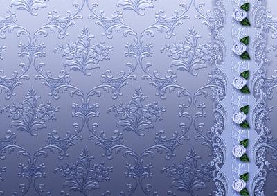 Periwinkle Floral Spray Embossed with Floral Border
