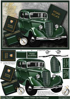 Classic Green Car Decoupage, Birthday Driv Test