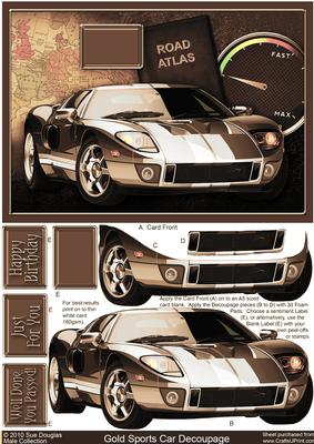 Gold Sports Car Decoupage