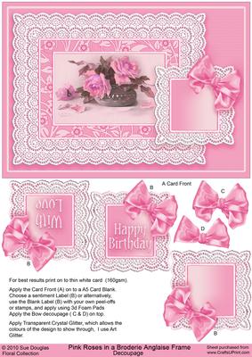 Pink Roses in a Broderie Anglaise Frame Decoupage