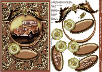 Classic Tan Car in a Frame Decoupage