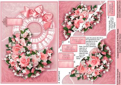 Crescent Bouquet of Pink Roses Scalloped Corner Stacker