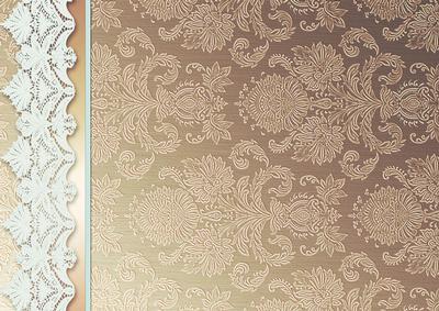 Taupe Damask Backing Paper Matches with White Floral Toppers