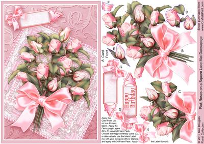 Pink Roses on a Square Lace Mat Decoupage