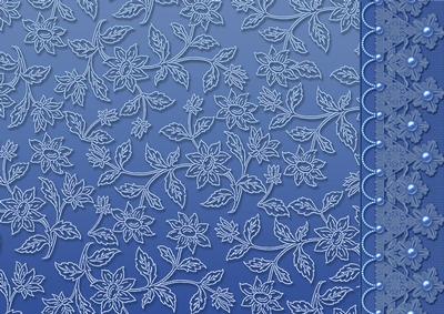 Deep Blue Floral Lace with Lace and Pearls Border