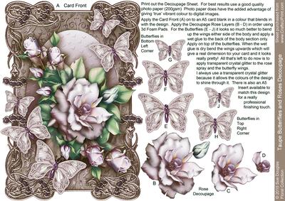 Taupe Butterflies and Roses Decoupage