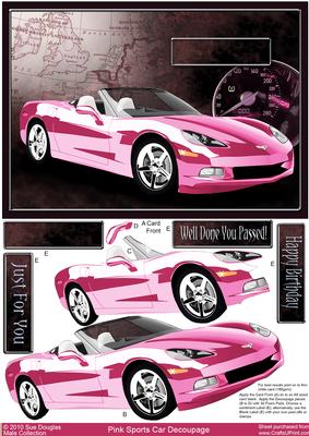Pink Sports Car Decoupage, Birthday, Driving Test