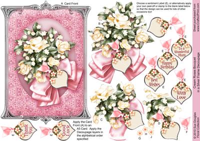Cream Roses Bouquet in a Silver Frame Decoupage