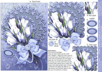 White Tulips Bouquet on a Blue Mat Scalloped Pyramage