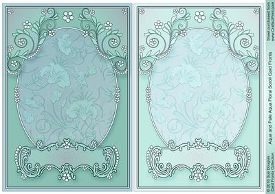 Aqua and Pale Aqua Floral Scroll Card Fronts
