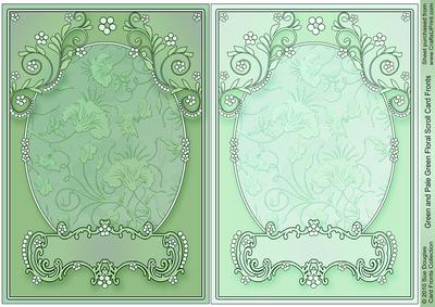 Green and Pale Green Floral Scroll Card Fronts