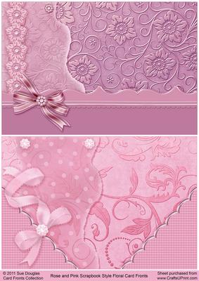 Deep Rose and Pink Scrapbook Style Floral Card Fronts