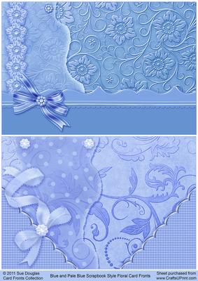Blue and Pale Blue Scrapbook Style Floral Card Fronts