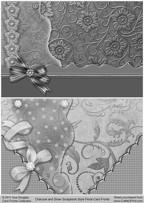 Charcoal and Silver Scrapbook Style Floral Card Fronts