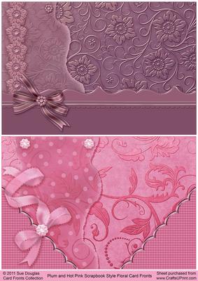 Plum and Hot Pink Scrapbook Style Floral Card Fronts