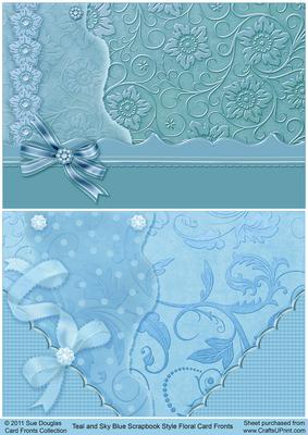 Teal and Sky Blue Scrapbook Style Floral Card Fronts