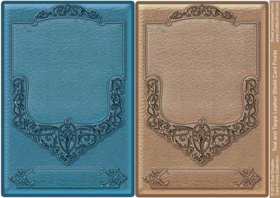 Teal and Taupe Leather Shield Card Fronts