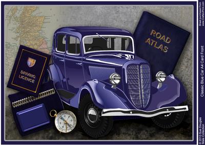 Classic Blue Car A4 Card Front