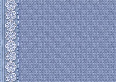 Blue Embossed with Embroidered Flower Border